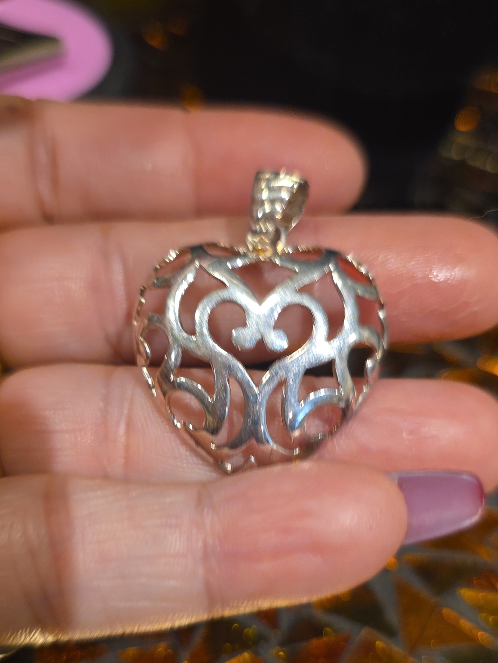 Heart Filigree Pendant Necklace - Silver Tone